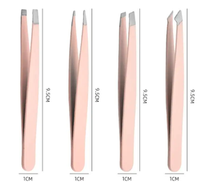 Lot de 4 pinces à cils plates inclinées avec logo personnalisé et étui en cuir pour l'épilation des sourcils - Product Image 6