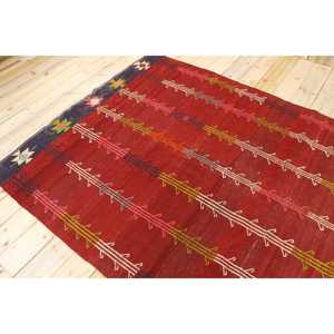 Grand tapis turc 5,3x9,1 pieds, tapis en laine vintage abstrait rouge - Product Image 4