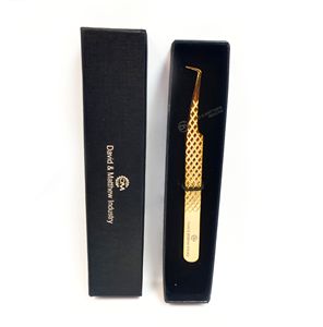 Las pinzas de 90 grados más populares con caja de embalaje, pinzas de pestañas de volumen de Color dorado de acero inoxidable para pinzas de extensión de pestañas - Product Image 5