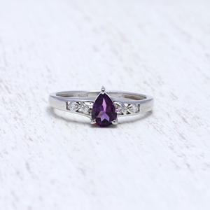 925 Solid Sterling Silver Women's <b>Ring</b> with Natural Pear Cut Amethyst Gemstone <b>Crystal</b> <b>Ring</b> with Bezel Setting Inlay Technology - Product Image 1