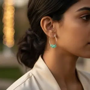 Pendientes de Aro Plateados para Mujer con Cuentas Azules, Joyería de Moda - Product Image 2