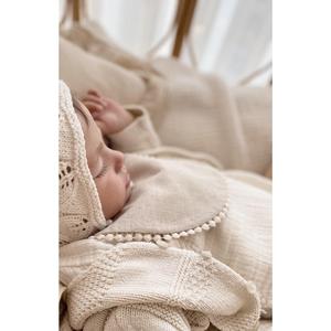 Bavoir bébé en lin double face beige rayé - Product Image 1