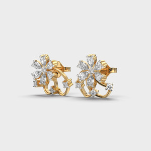 Boucles d'oreilles clous de luxe en or 14K (rose/jaune/blanc) avec diamants taillés en poire et motifs floraux |   Bijoux de créateur certifiés IGI pour cadeau de fête - Product Image 3