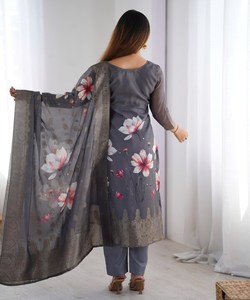 ผ้าไหมผ้าแจ็คการ์ดพิมพ์ลายดิจิทัลเสื้อท่อนล่างของ dupatta ชุดเทศกาลขายส่ง - Product Image 4