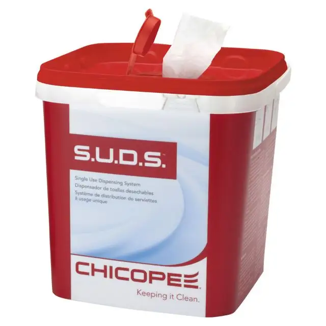 Microfiber wiping system in a bucket dispenser SUDS