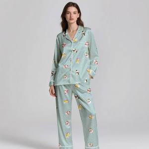 Soft Luxury Silk <b>Satin</b> Breathable Spring/Summer 2-Piece Digital Printed Sleepwear <b>Set</b> for Adults - Product Image 4