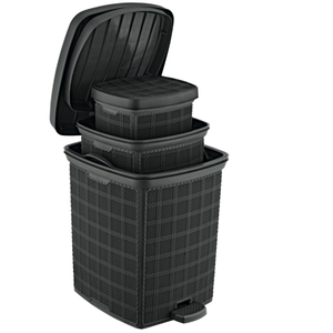 Poubelle carrée en plastique Afossa 6L avec pédale, couvercle, écologique, pour la maison, la cuisine, les toilettes, le bureau, gain de place, durable, en PP et jute - Product Image 4