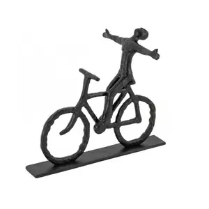 Bicycle Rider Figurine In Aluminium Metal Decorative Object Image In Black Distressed Powder Coated Finished