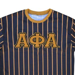 Maillot de baseball à fines rayures-T-shirt en maille Tuk noir 11/1 | Lettres de broderie en chenille | Vêtements de fraternité et de sororité - Product Image 3