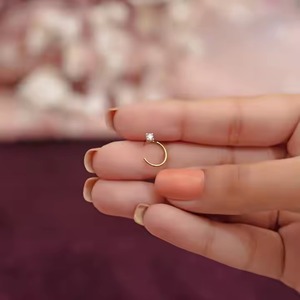 Custom Solitaire Lab Grown Diamond <b>Nose</b> <b>Ring</b> 14K Yellow Gold traditional bridal jewelry Factory Price Round Cut Diamond - Product Image 4