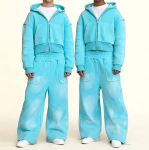 Survêtements de sport actifs à effet délavé, design confortable, fermeture éclair, sweat-shirts à capuche pour homme, faible MOQ - Product Image 4