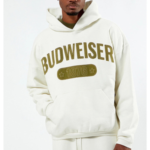 Budweiser <b>Men's</b> Hooded <b>Sweatshirt</b> Printed Logo Regular Fit <b>White</b> Fleece Casual Winter Eco-Friendly 100% Cotton - Product Image 1