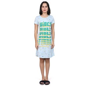 Evolove Camisón corto informal de punto suave con estampado 100% algodón hasta la rodilla para mujer en azul - Product Image 3