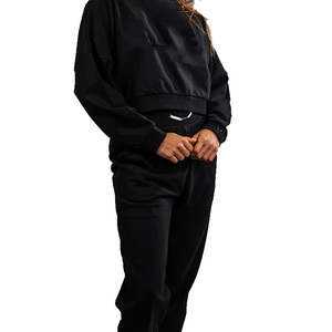 Wholesale Custom Women Cropped Sweatshirt Boxy Athleisure Top <b>Dropped</b> Shoulders OEM - Product Image 3