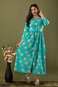 100% Indian hand block cotton <b>dress</b> woman office wear long <b>dress</b> personalized bride wedding gift summer wear <b>dress</b> on sale - Product Image 4