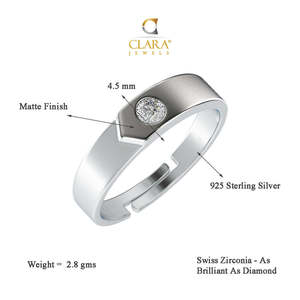 Bague ajustable CLARA pour femmes et filles, en argent sterling 925 avec finition mate partielle, diamant et placage rhodium, cadeau élégant - Product Image 5