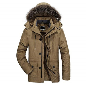 Winter Men's Parka <b>Jacket</b> -15 Degree Hooded Stand Collar <b>Fleece</b> <b>Lining</b> Breathable Waterproof Canvas Outerwear - Product Image 3