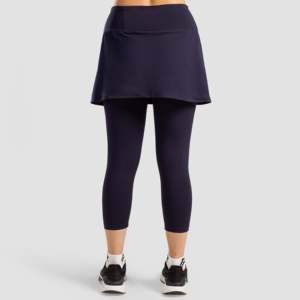 Ace Satin-Chiffon-Corduroy <b>Skirt</b> Breathable Leggings Navy Blue <b>Elastic</b> Waistline Digital Animal-Floral Print Formal Work Style - Product Image 3