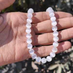 Collier ras du cou en sélénite naturelle en argent sterling, perles lisses de 8 mm, pierre précieuse, collier de purification, cadeau classique pour mariage - Product Image 3