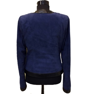 Veste en daim bleu pour femmes, veste en cuir Python noir en relief - Product Image 6