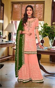 ชุดสูทผ้าส่าหรีอินเดียสำหรับปาร์ตี้ชุดเย็บปักลวดลายผ้าทอหยาบ - Product Image 2