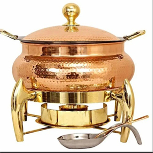 Elegante Plato para Calentar Comida de Cobre Martillado Indio Tradicional con Acabado Antiguo y Soporte de Hierro Negro. Mantiene la comida caliente en eventos tipo buffet. - Product Image 2