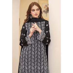 Ensemble de 3 pièces MIRAKHI pour femme : chemise brodée Chickenkari en tissu Lawn avec dupatta en tissu slub tubulaire – Robes pakistanaises en gros - Product Image 2