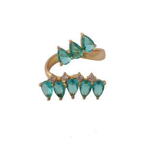 Handmade Gold Plated <b>Ring</b> with Designer Apatite & Cubic Zirconia Gemstones Exclusive Pear Gemstone Tiny Fashion Jewelry - Product Image 1