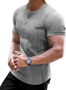 Camiseta Henley acanalada para hombre, camiseta ajustada de algodón de manga corta y larga, camiseta informal directa de fábrica - Product Image 5