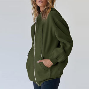 Sweat-shirts à capuche pour femmes respirants à fermeture éclair, manches longues, streetwear, 100% coton, sweat-shirts à fermeture éclair pour femmes avec OEM - Product Image 5