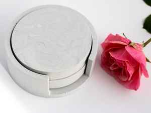 Juego de Posavasos y Soporte de Mármol Hecho a Mano, 4 Piezas, Gris Claro, Jesmonita, Decoración Elegante para el Hogar - Product Image 3