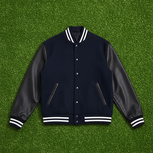 แจ็คเก็ตวาร์ซิตี้คุณภาพสูงสำหรับผู้ชายและผู้หญิง ผ้าแคนวาสปักลาย แขนหนัง แจ็คเก็ตเบสบอลแบบกำหนดเอง แจ็คเก็ตวาร์ซิตี้ตัวอักษร - Product Image 1