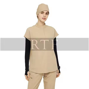 2025 mujeres elegante sólido simulado abrigo lateral lazo enfermería Scrub Tops cómodo algodón Hospital uniforme con hombro cómodo - Product Image 4