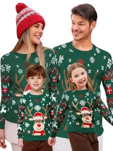 <span class=keywords><strong>Pull</strong></span> en tricot épais à motif de rennes de Noël pour la famille FNJIA, pour femmes, hommes et enfants, <span class=keywords><strong>pull</strong></span> de Noël moche - Product Image 1
