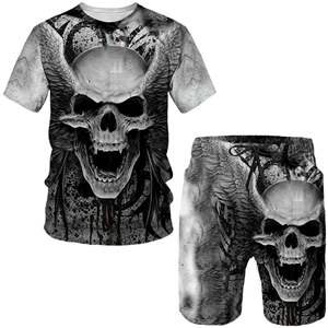 Novedad gótica calavera 3D estampado camiseta/traje verano hombres Cool estilo Punk camisetas + Pantalones cortos conjunto personalidad Hip Hop Streetwear chándal - Product Image 1