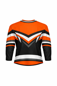 Jersey de Hockey sobre Hielo para Hombre, Rayas Naranja y Negras, Manga Tres Cuartos, Cuello en V, Absorbe la Humedad, Sublimado - Product Image 3