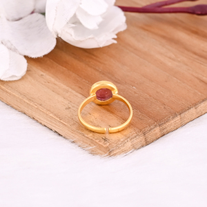 925 argent Sterling naturel rose Tourmaline ronde jaune plaqué or à la main concepteur réglable femmes Fine bague bijoux - Product Image 3