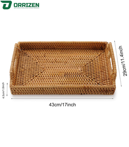 Plateau en rotin et bambou de qualité supérieure, plateau décoratif en bois, beau, fonctionnel et durable pour la décoration de la maison, de la cuisine et de la table basse - Product Image 3