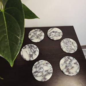 Natural Calacatta Viola Marble Drink <b>Coaster</b> With <b>Cork</b> Back Modern Home Decor For Kitchen And Living Room - Product Image 3