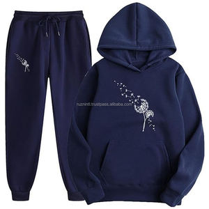 Vente flash Ensemble de survêtement en molleton de qualité supérieure bleu marine avec strass Fabriqué en 100% coton pour hommes et femmes - Product Image 1