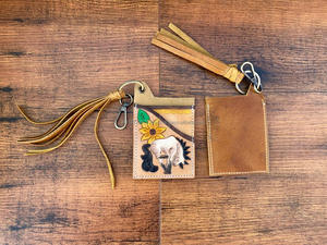 เคสใส่บัตรหนัง ATM ลายดอกไม้แท้มีสไตล์น่ารักแฟชั่นตะวันตกขนาดเล็กมีพู่เคสใส่บัตรพร้อมพวงกุญแจ - Product Image 5