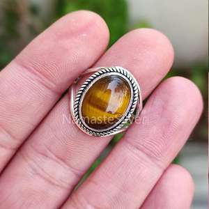 Handmade 925 Sterling <b>Silver</b> Women's Boho <b>Ring</b> Natural Tigers Eye Oval <b>Silver</b> <b>Statement</b> <b>Ring</b> for Gift - Product Image 2