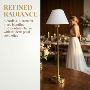 Lampada <span class=keywords><strong>da</strong></span> Tavolo in Metallo 40/60/70/100cm con Paralume in Tessuto, Dimmerabile al Tocco, Ricaricabile per Decorazioni Matrimoni e Feste - Product Image 4