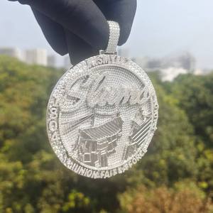 Chapado en oro blanco Hip Hop corte redondo diamante helado personalizado VVS Moissanite 14 quilates colgante joyería Unisex 925 plata esterlina - Product Image 5