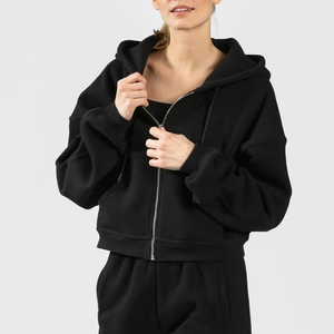 Venta al por mayor de las mujeres recortadas Sudadera con capucha de gran tamaño Crop Top Zip Up Sudaderas CON CAPUCHA DE MODA Proveedor Peso pesado 100% Algodón Fabricante OEM - Product Image 6