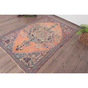พรมตุรกีวินเทจ ขนาด 4.1x6.3 ฟุต พรมขนสัตว์สีส้ม-น้ำเงินไล่เฉด - Product Image 2