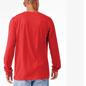 T-shirt décontracté à manches longues pour homme, col rond, uni, rouge chiné, basique - Product Image 5