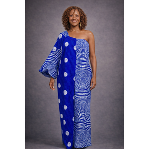 Tuta intera blu e bianca a mezza manica in cotone - Product Image 1