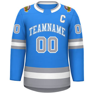 Jersey de Hockey sobre Hielo Azul Cielo Personalizado, Uniforme Profesional de Equipo, Ropa Deportiva Atlética con Rayas Grises y Blancas, Top de Hockey Personalizado - Product Image 2