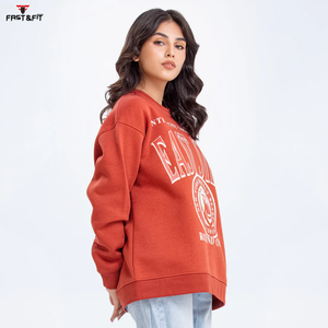 Jersey de cuello redondo de invierno para mujer con diseño personalizado, sudadera transpirable con hombros caídos y logotipo impreso en la parte delantera - Product Image 3
